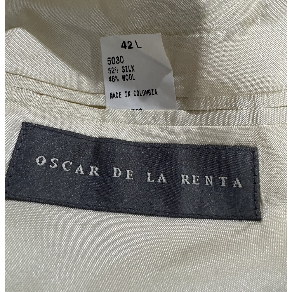 Oscar de la Renta Sportcoat Blazer Mens Size 42L Beige Silk Wool Blend - Picture 9 of 10